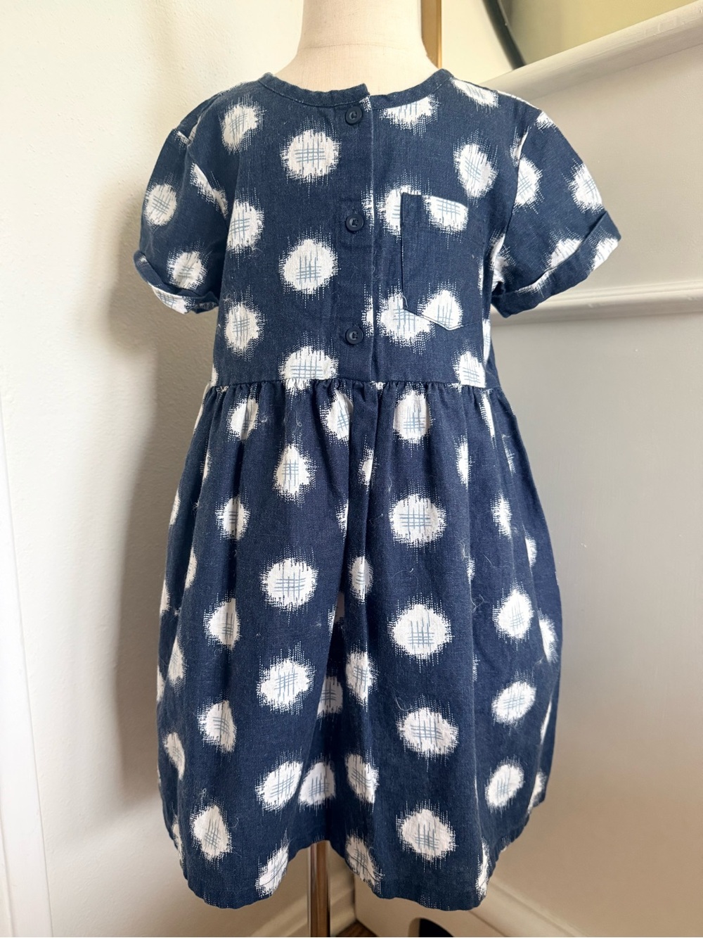 Tea Collection Girls 6 Navy White Ikat Dot Button-Front Dress
